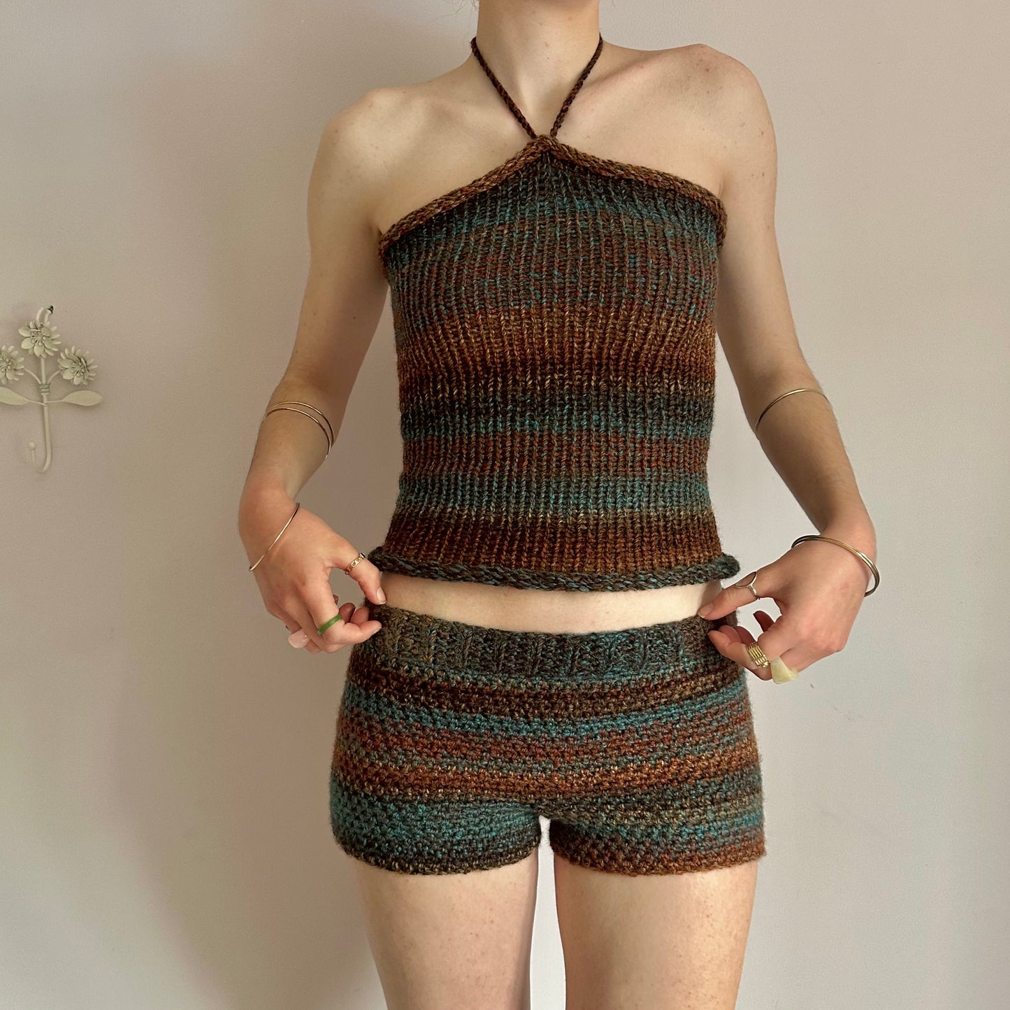 Handmade brown and blue ombré knitted halter top