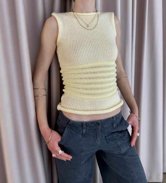 Handmade butter yellow shirred knitted vest