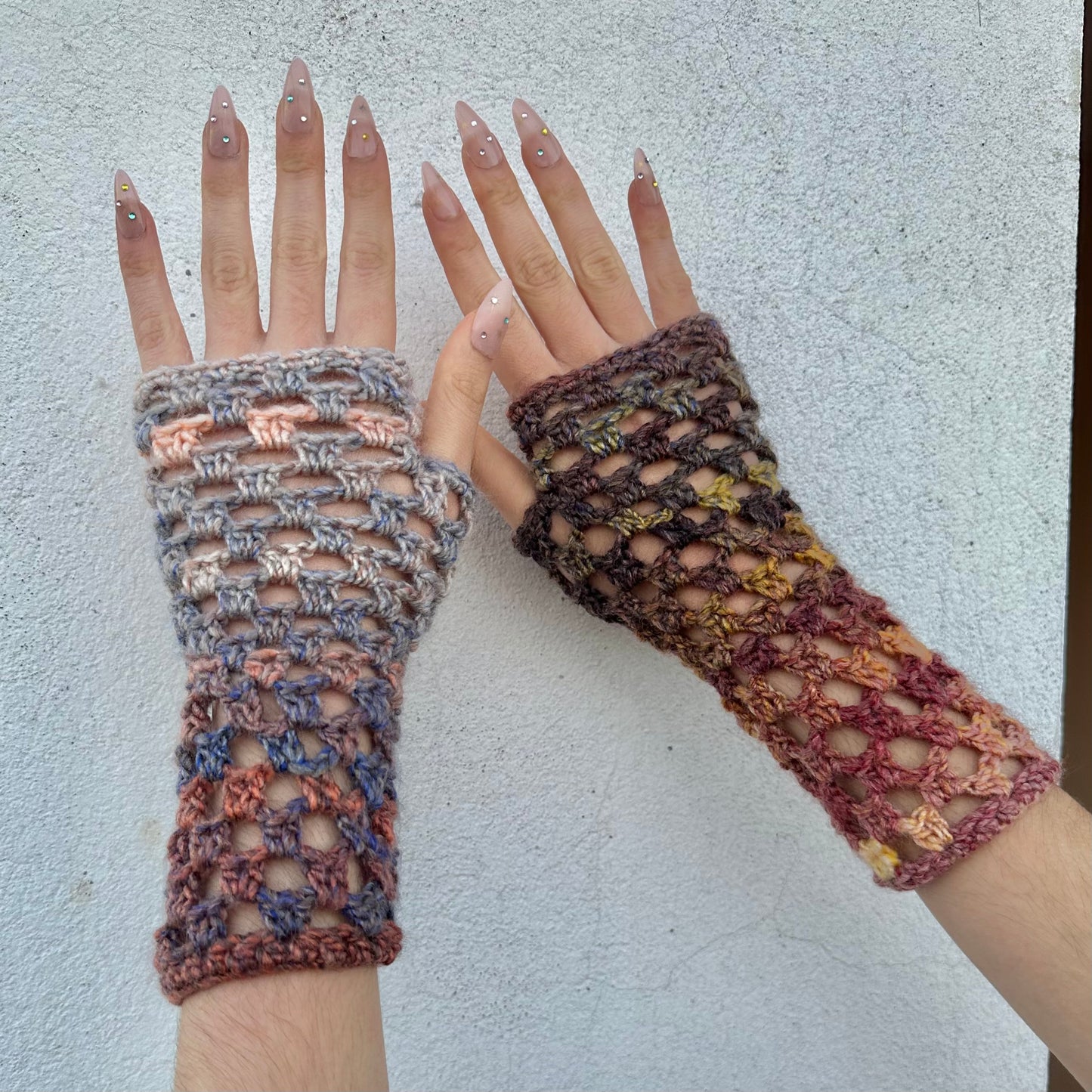 Handmade Aurora fishnet crochet ombré hand warmers