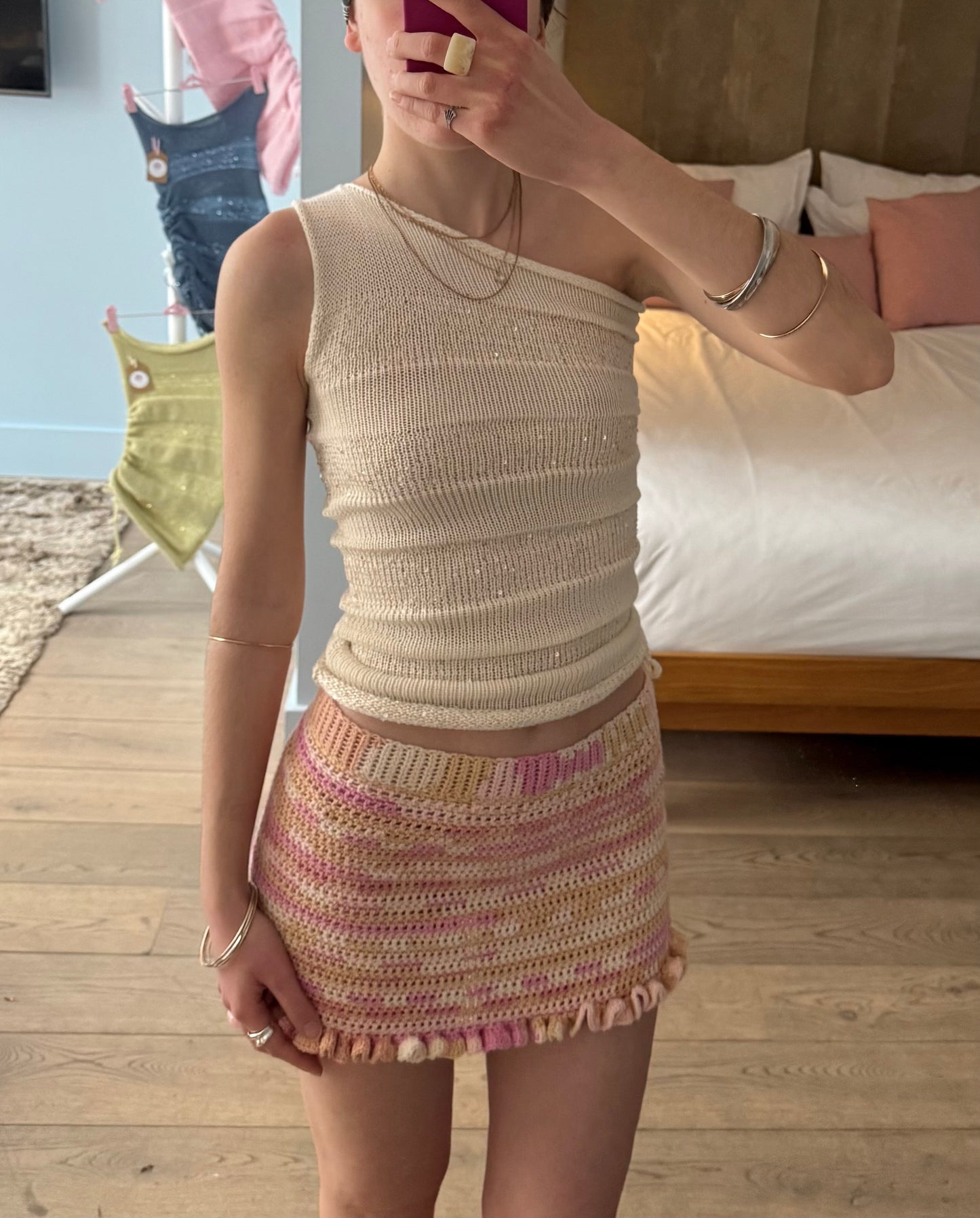 Handmade frilly crochet mini skirt - pre made