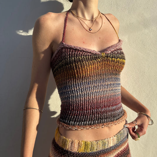 Handmade Aurora ruched bust ombré knitted halter top