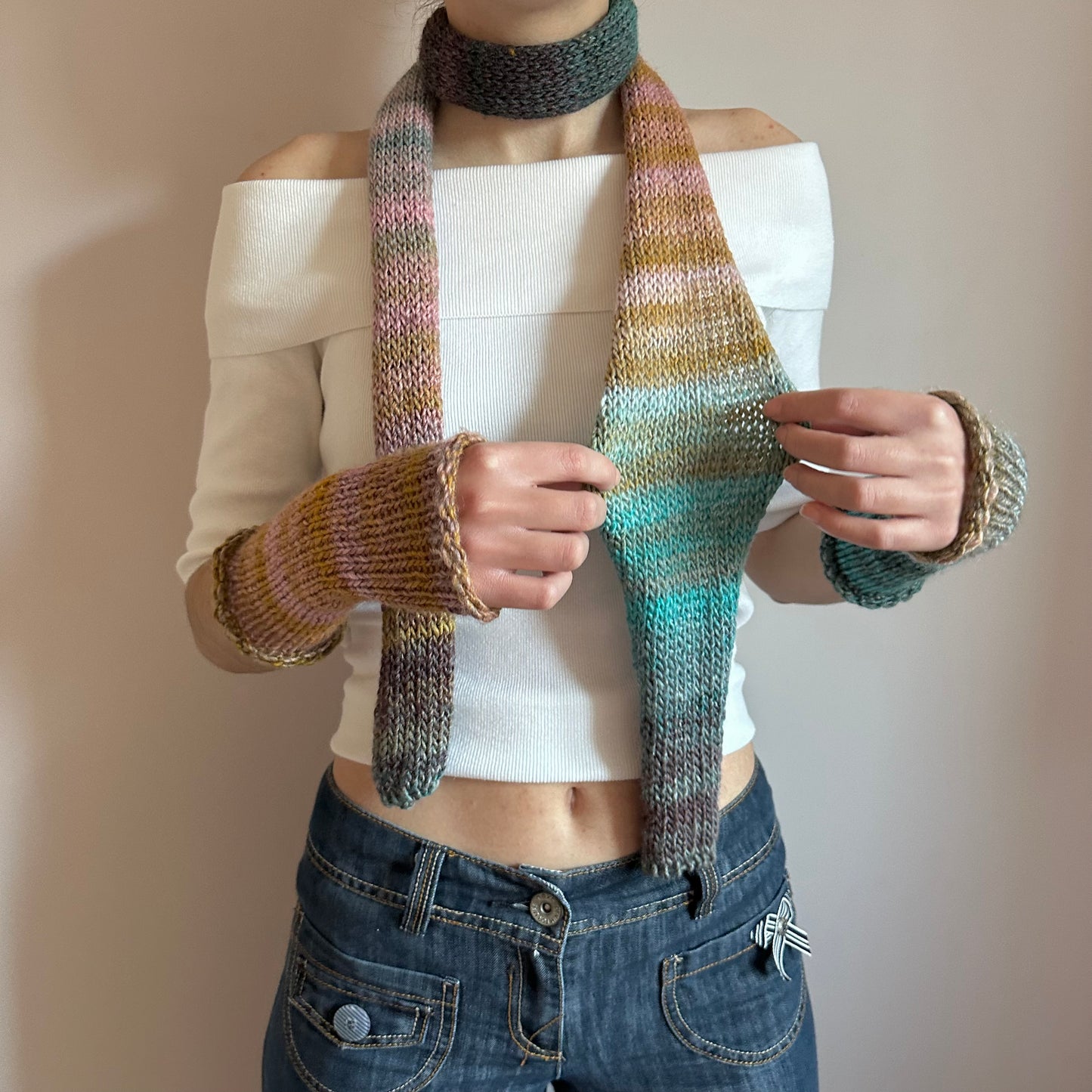 Handmade knitted ombré skinny scarf in Alba colourway