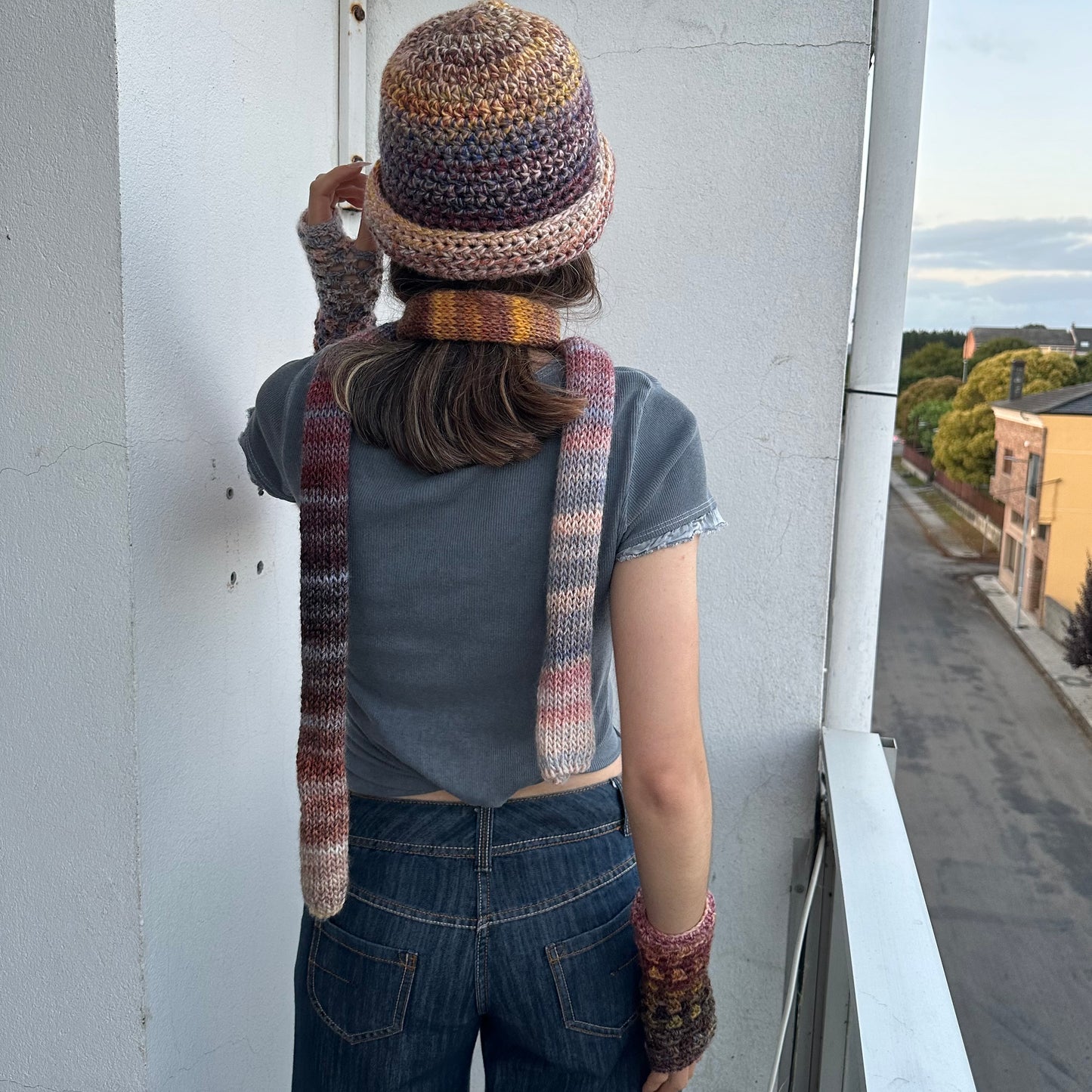 Handmade Aurora knitted ombré skinny scarf