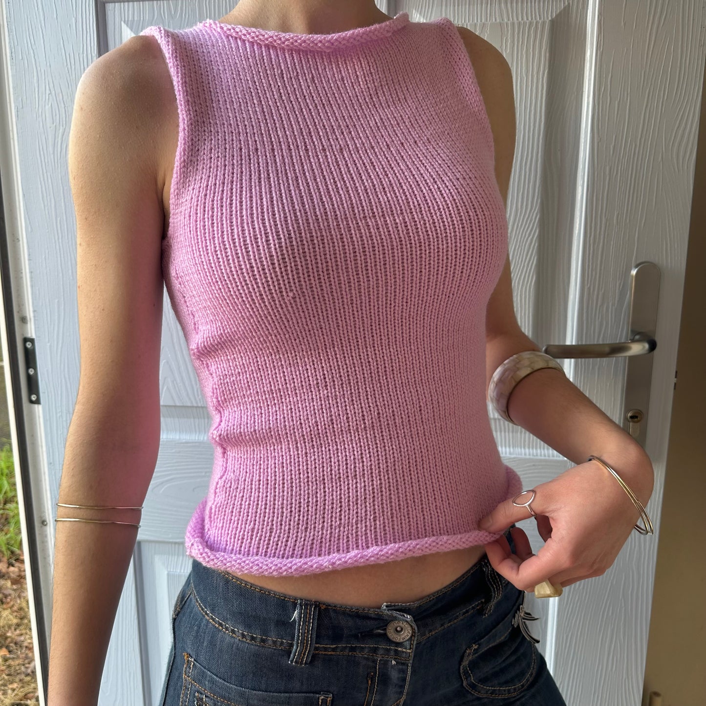 Handmade baby pink knitted vest top