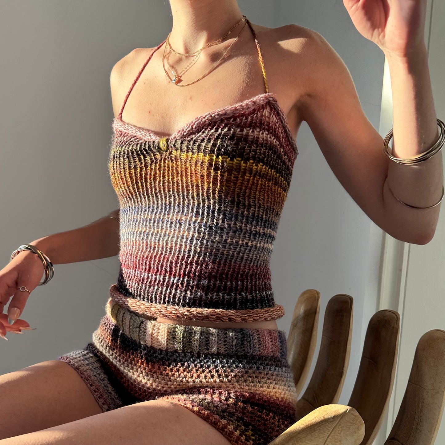 Handmade Aurora ruched bust ombré knitted halter top