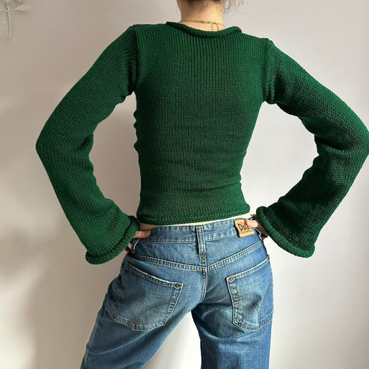 Handmade bottle green bell sleeve knitted jumper