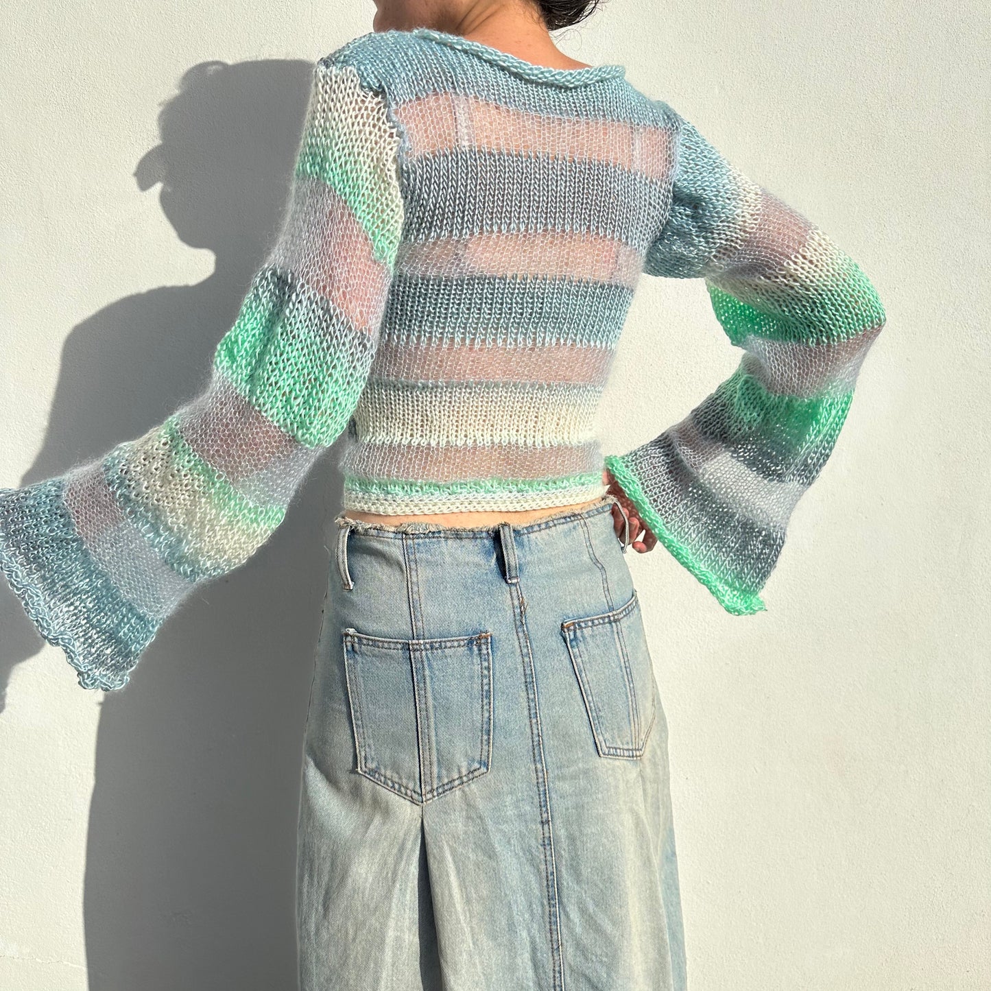 Handmade Sea Breeze striped mohair knitted jumper