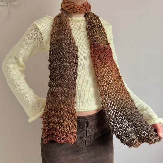 Handmade earth tones chunky knitted fishnet scarf