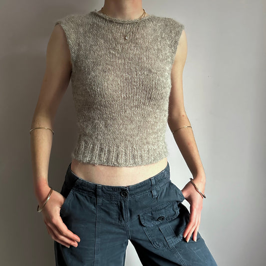 Handmade grey mohair ribbed knit vest