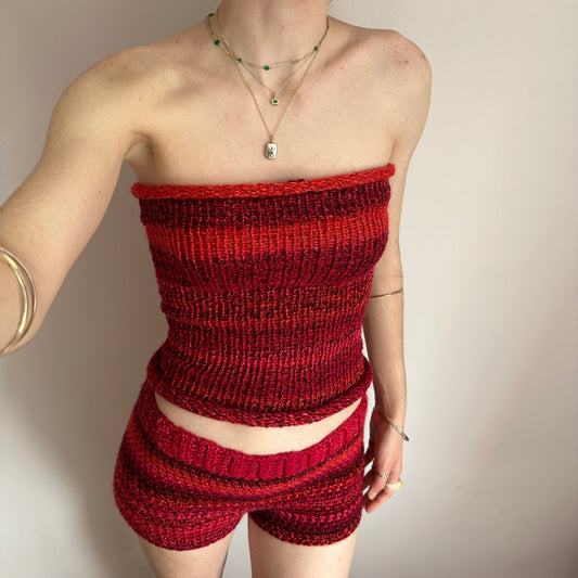 Handmade red ombré knitted bandeau top