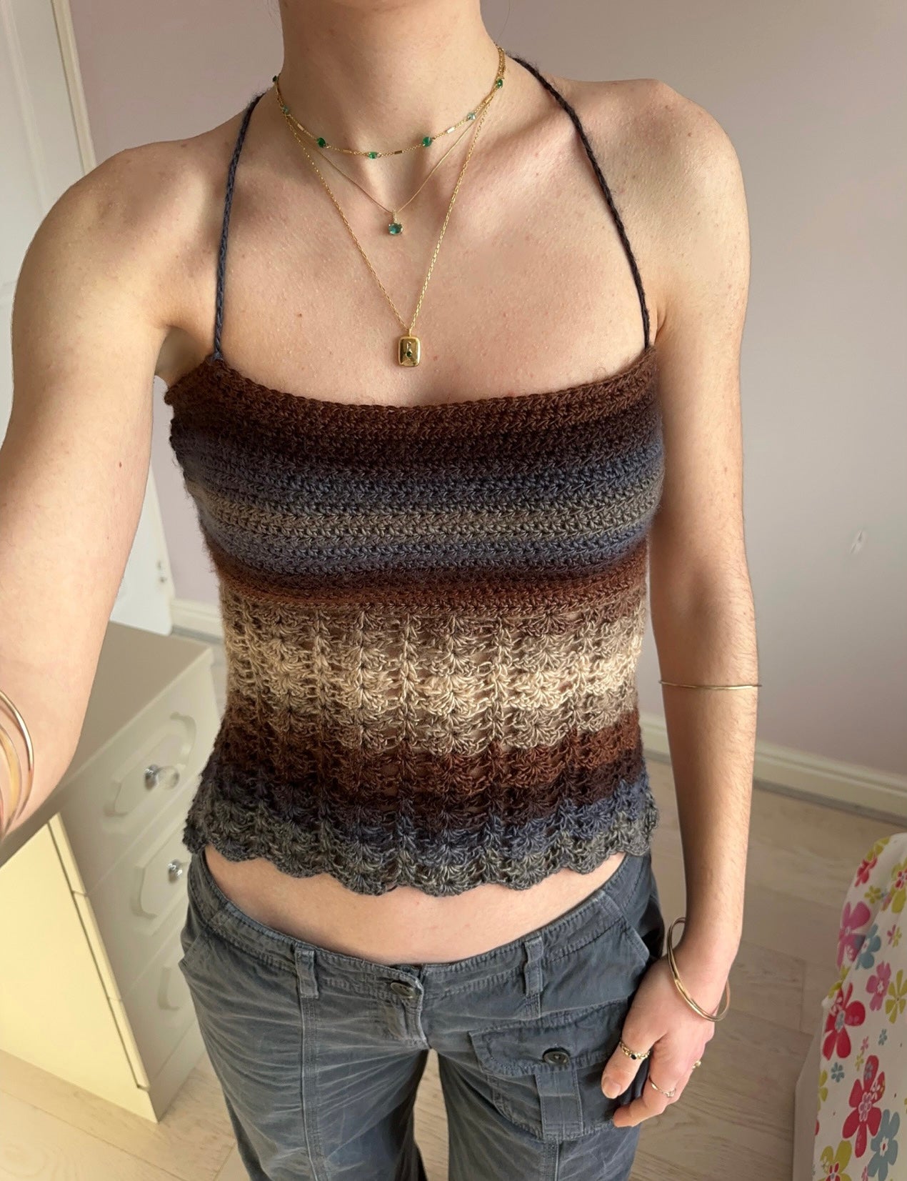 Handmade crochet lace cami top in Seashell colourway