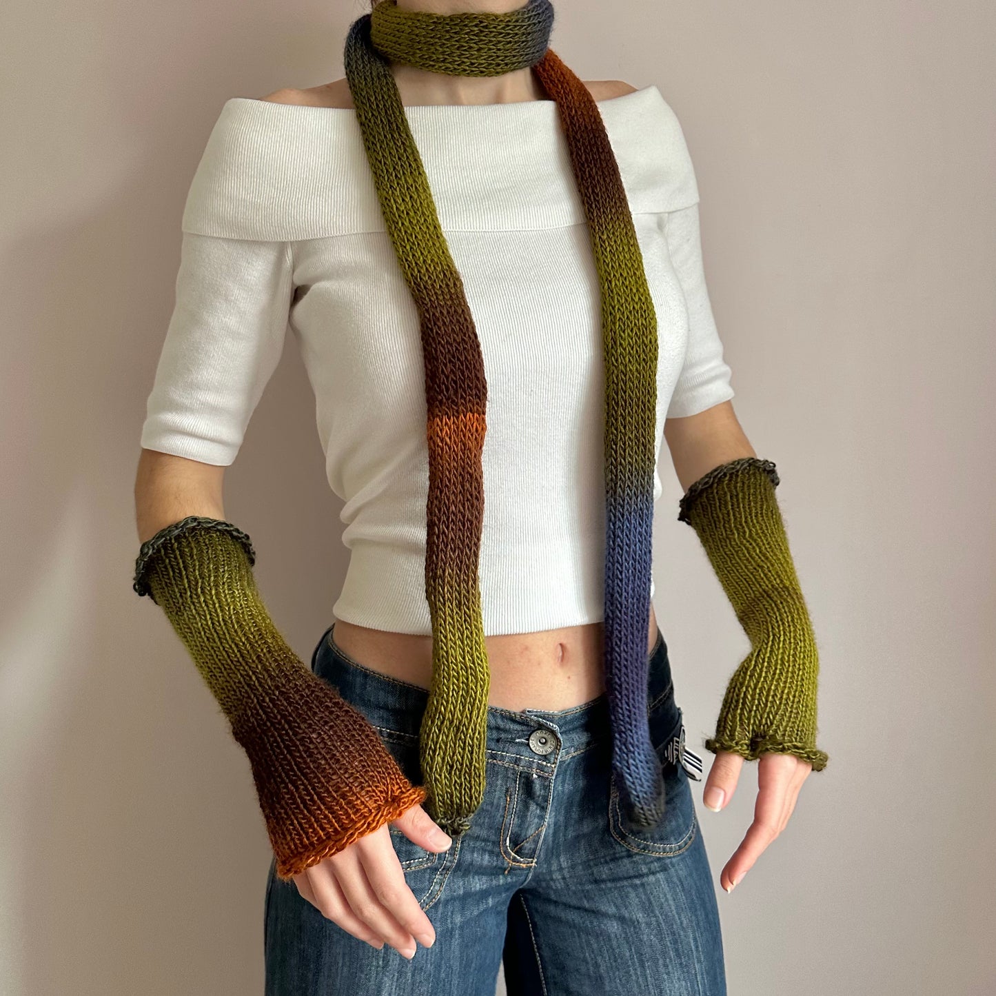 Handmade Aspen ombré knitted arm warmers