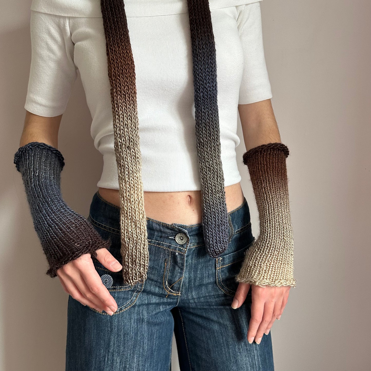 Handmade Seashell ombré knitted arm warmers