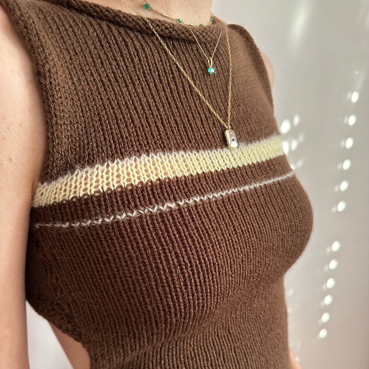 The Sienna Vest - handmade brown, light yellow and cream bow tie up vest top