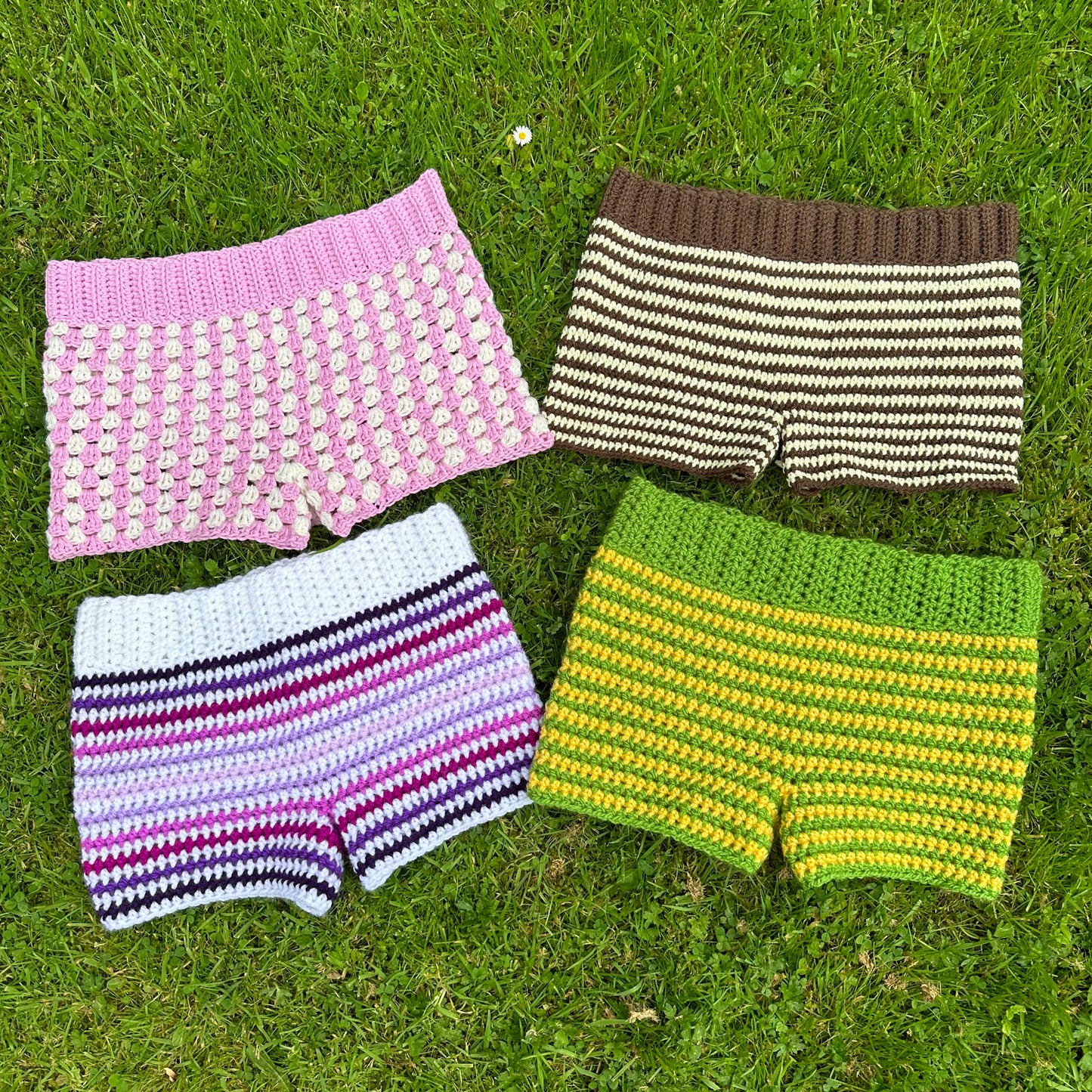 The Sienna Shorts - handmade brown and light yellow striped crochet shorts