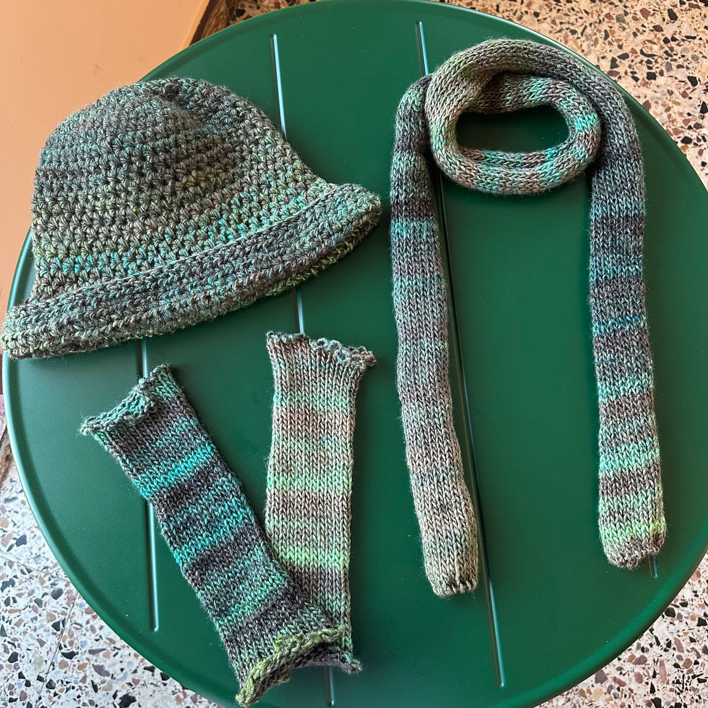 Handmade knitted green ombré skinny scarf