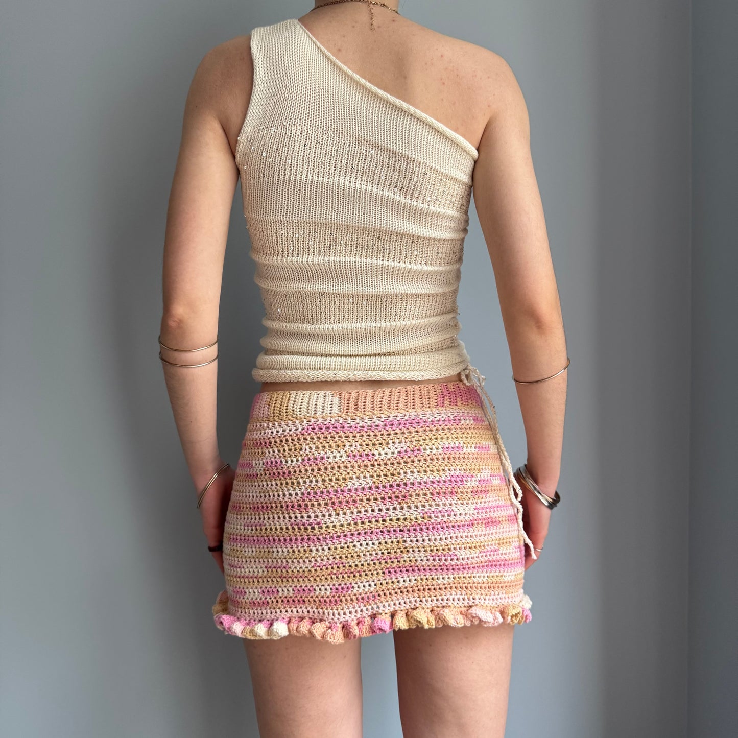 Handmade frilly crochet mini skirt - pre made