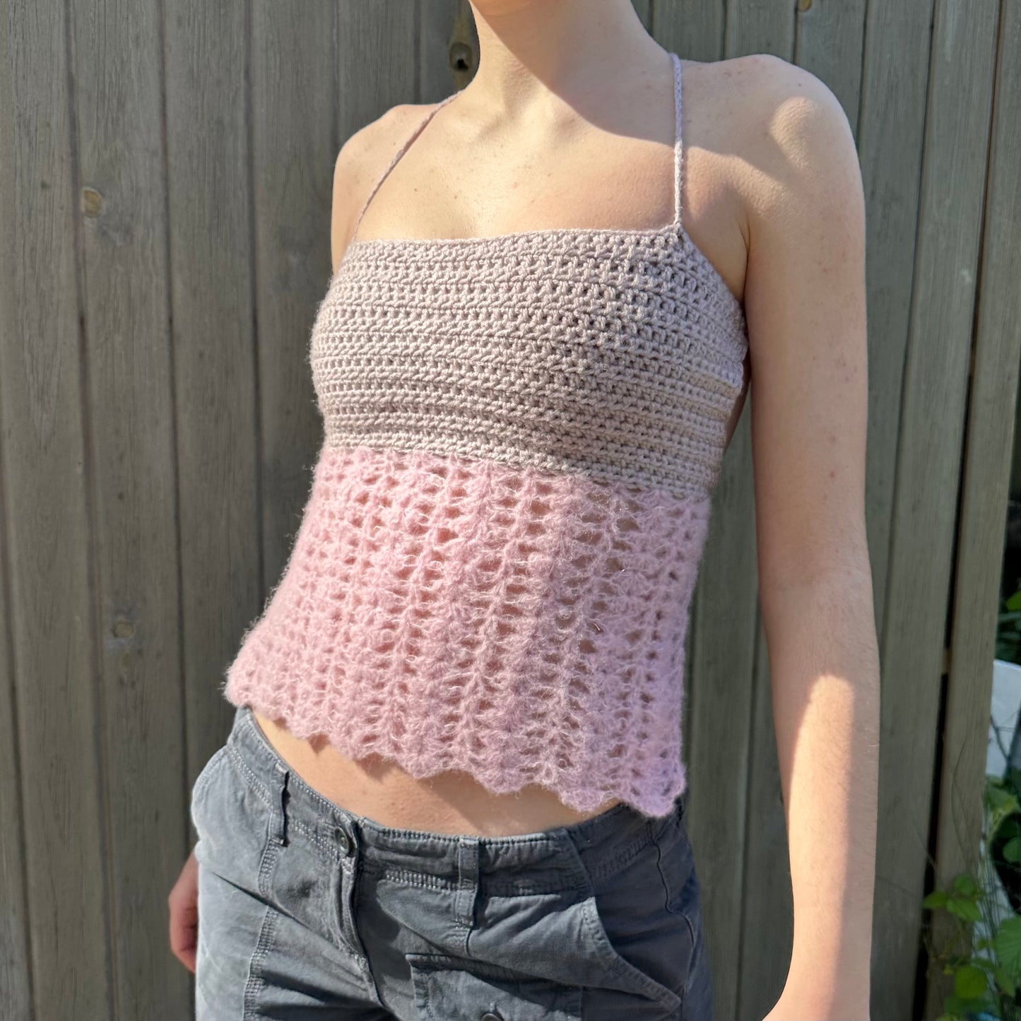Handmade crochet mohair lace cami top in pink