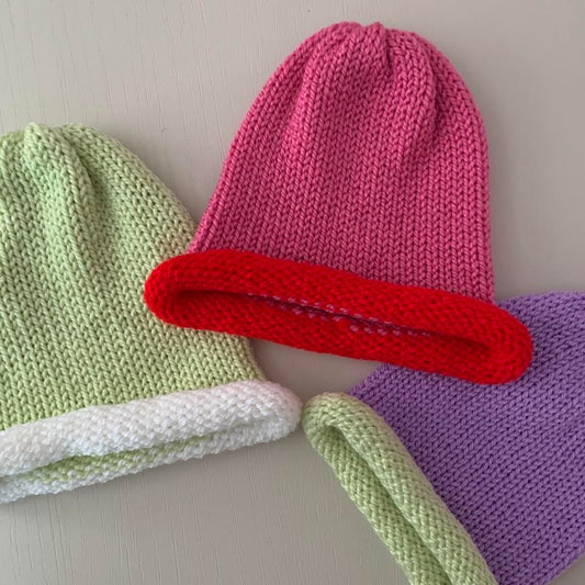 Handmade knitted colour block beanie hats - choose your colour