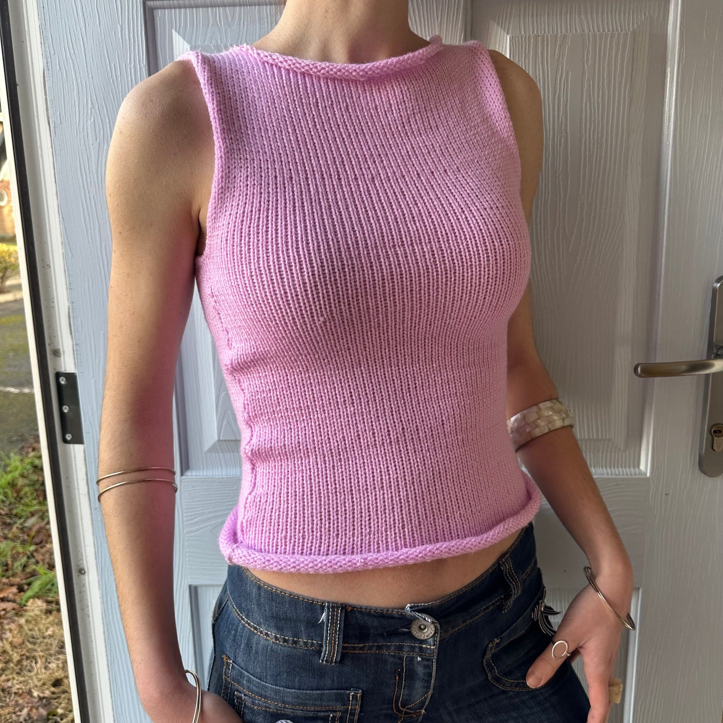 Handmade baby pink knitted vest top