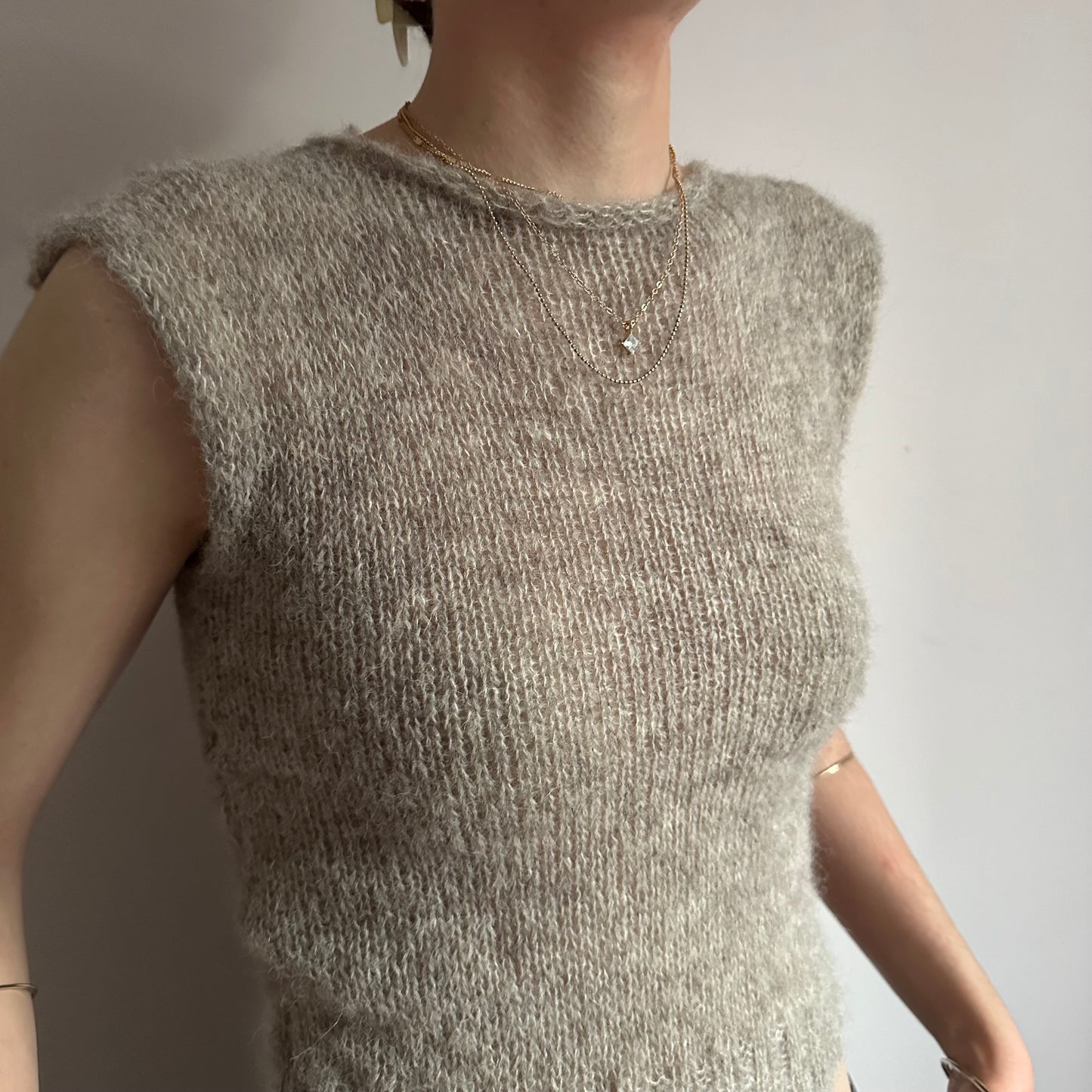 Handmade grey mohair ribbed knit vest