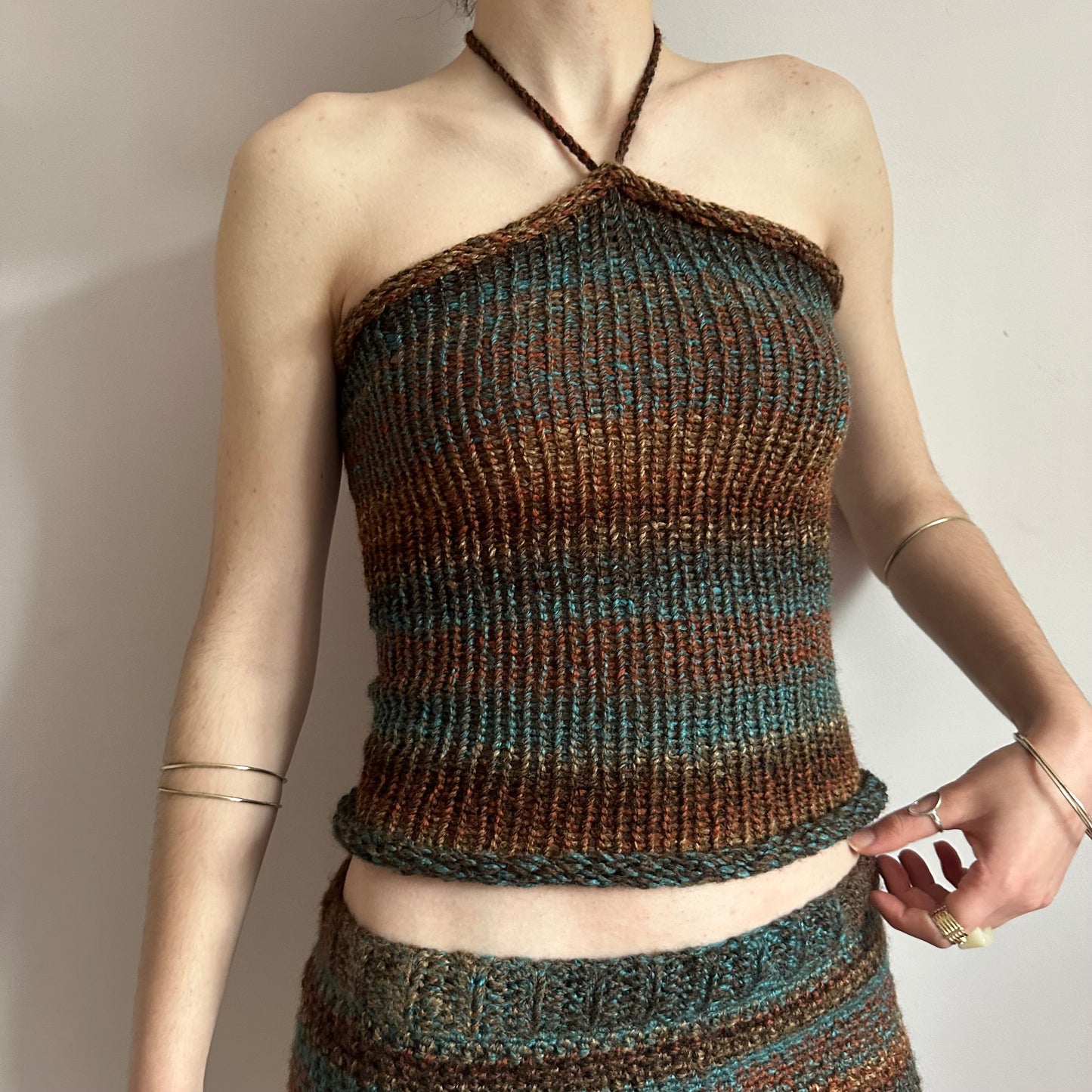 Handmade brown and blue ombré knitted halter top