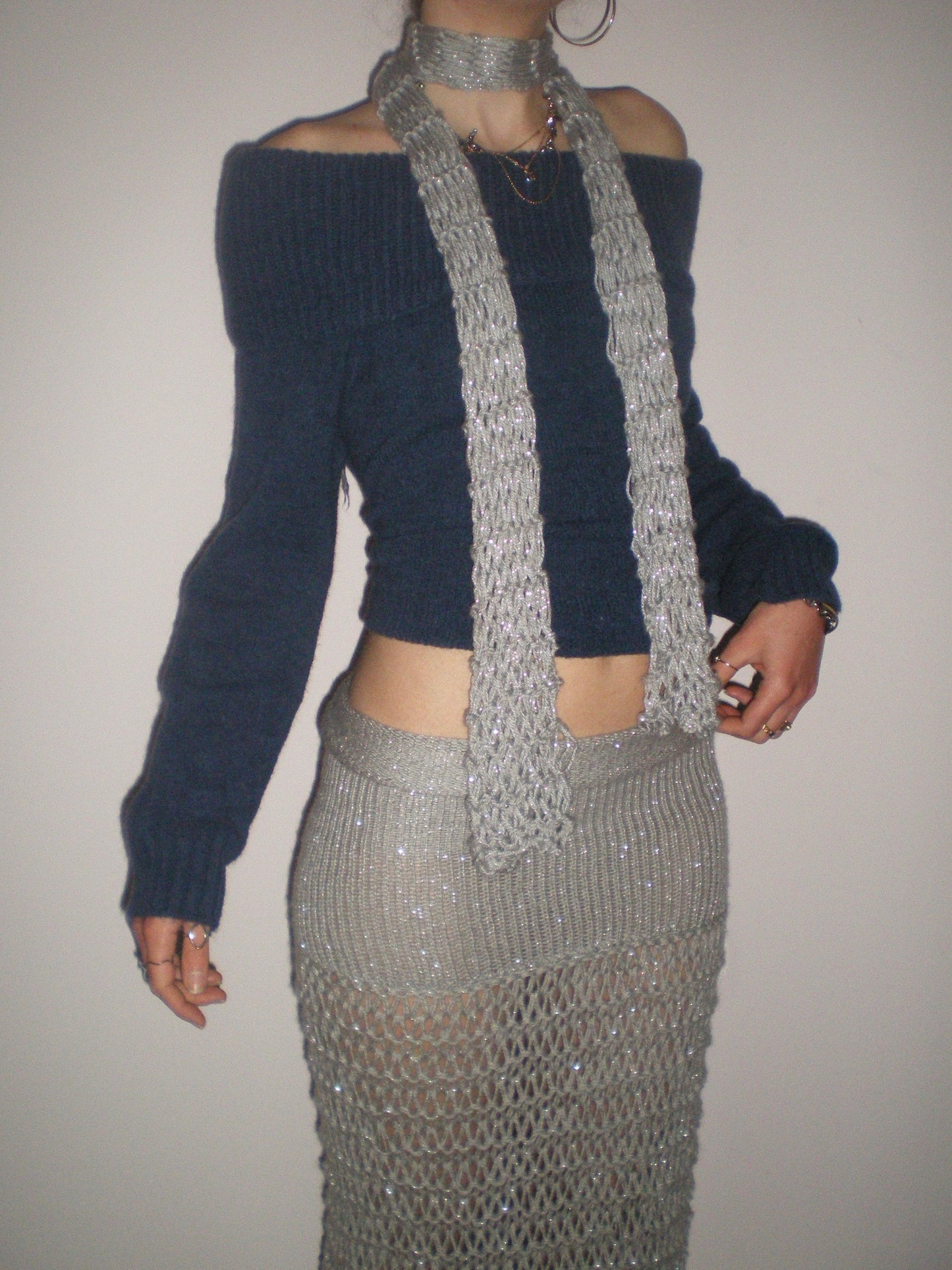 The Chainmail Skirt - handmade silver metallic mesh maxi skirt