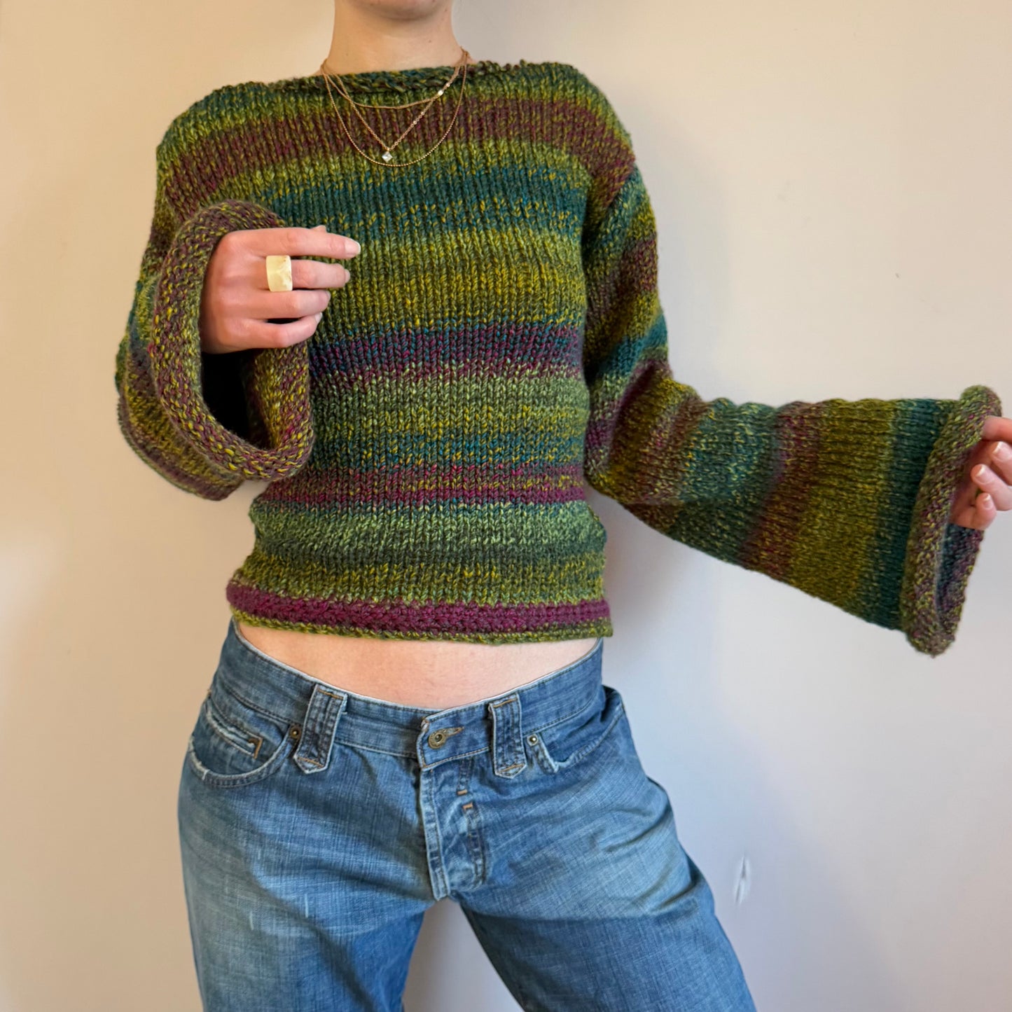 Handmade purple, green and teal ombré knitted jumper