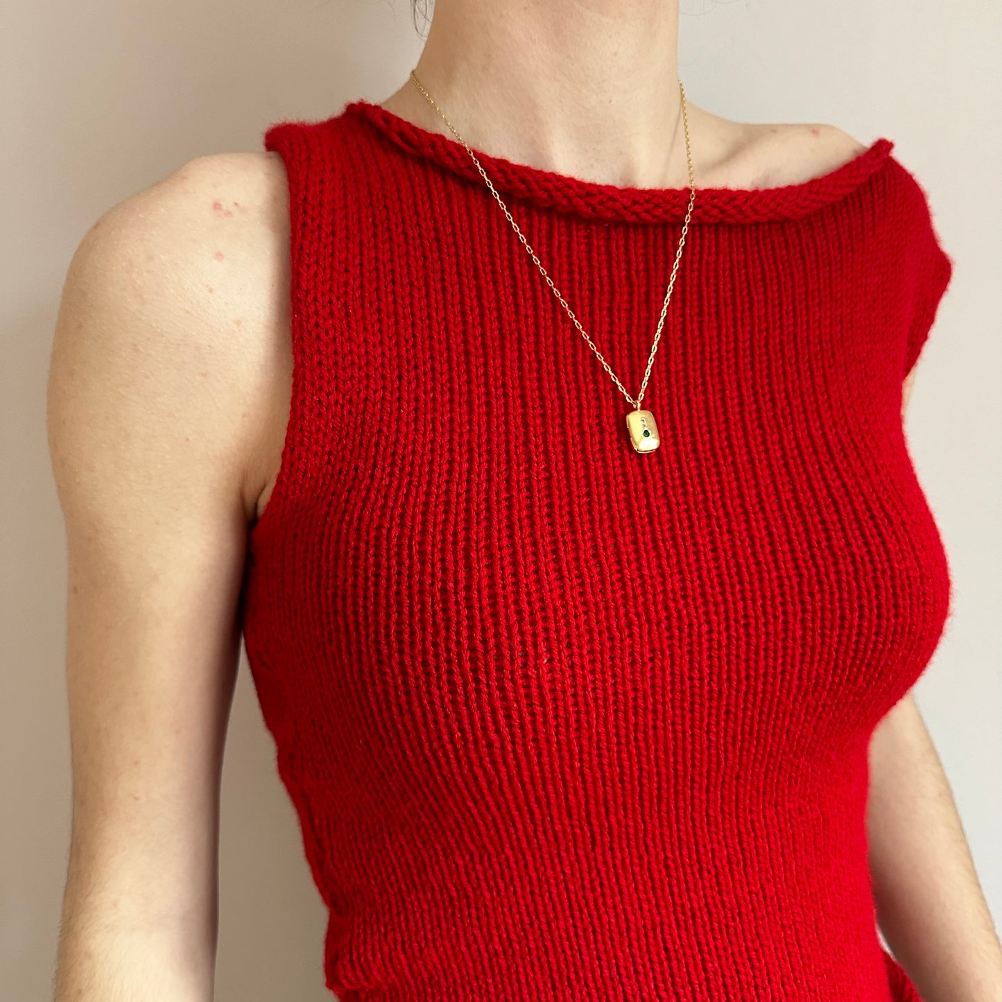 Handmade dark red off the shoulder knit vest