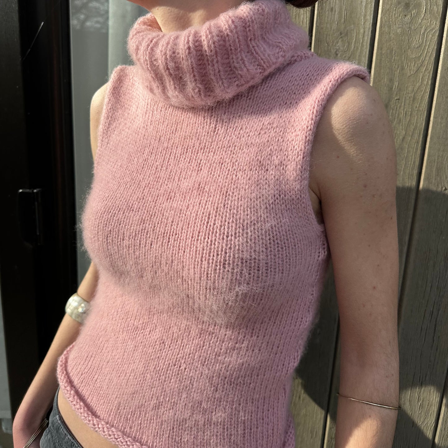Handmade fluffy baby pink turtleneck knit vest