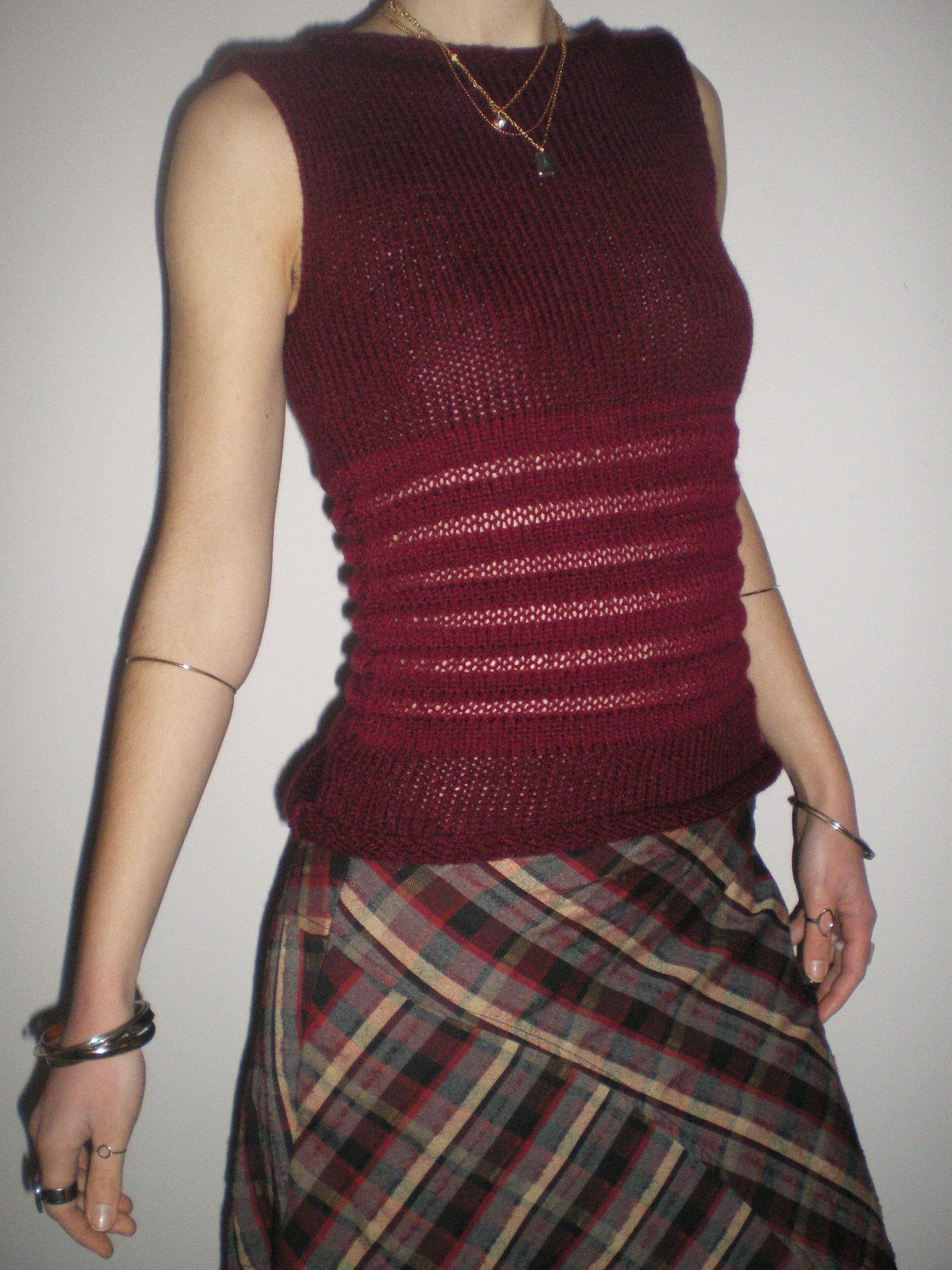 Handmade burgundy shirred knitted vest