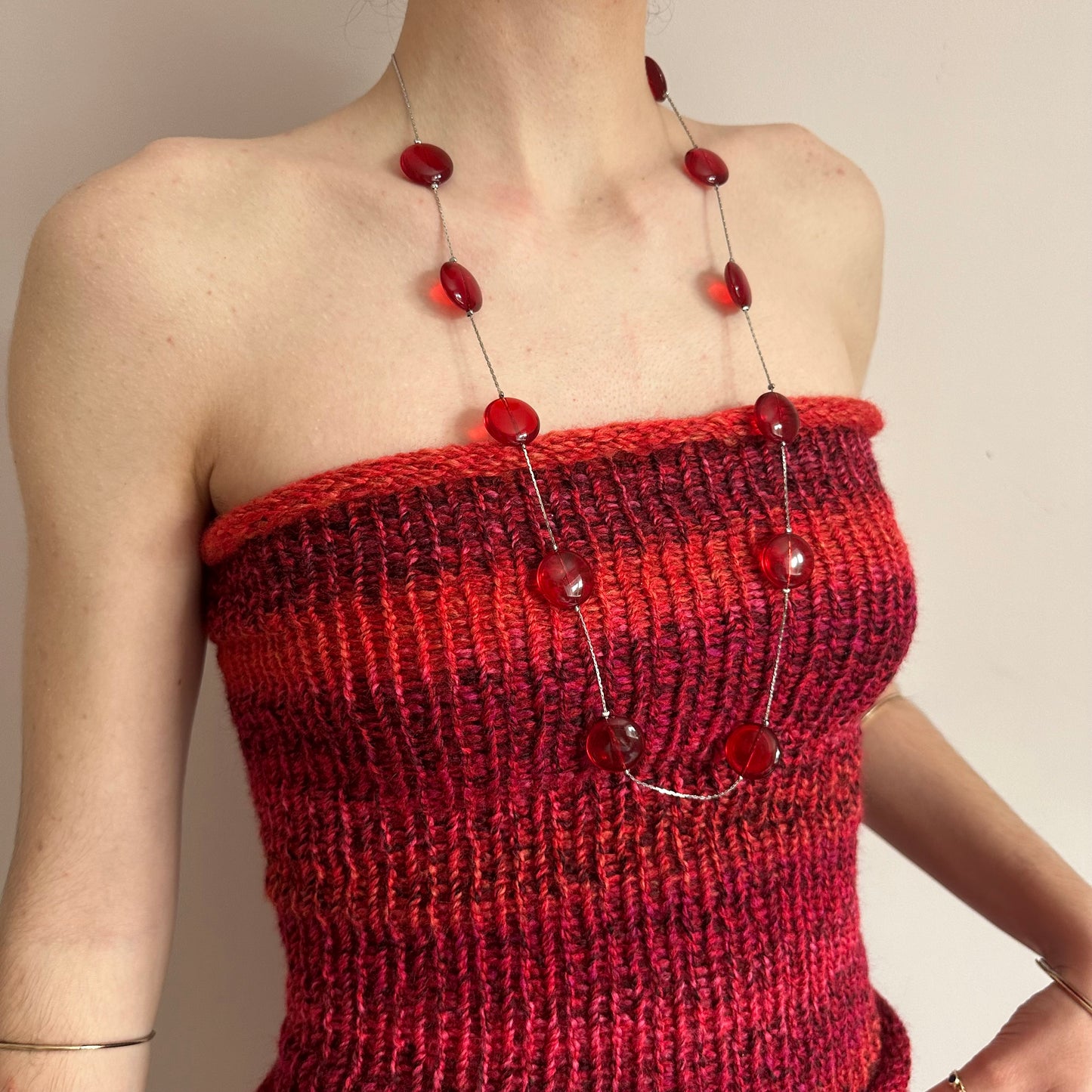 Handmade red ombré knitted bandeau top