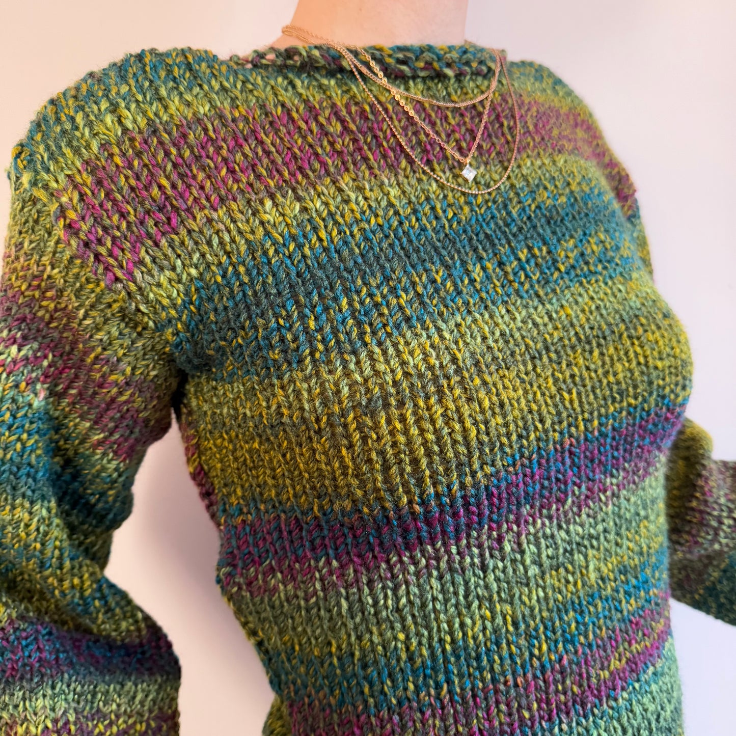 Handmade purple, green and teal ombré knitted jumper