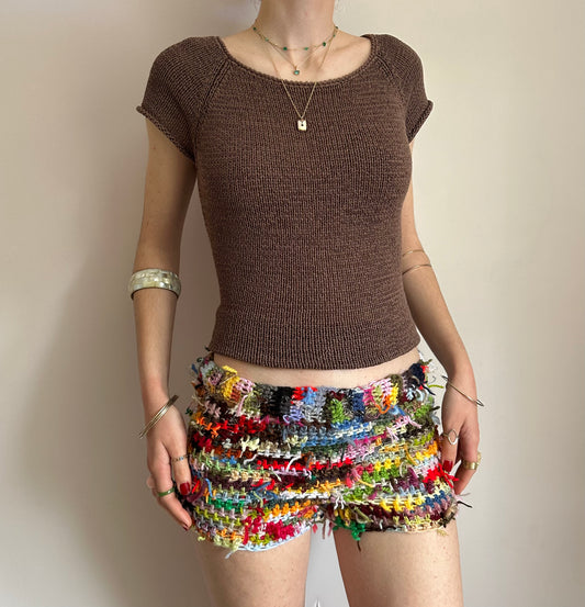 Handmade scrappy crochet shorts - 1 of 1, made of leftover yarn scraps