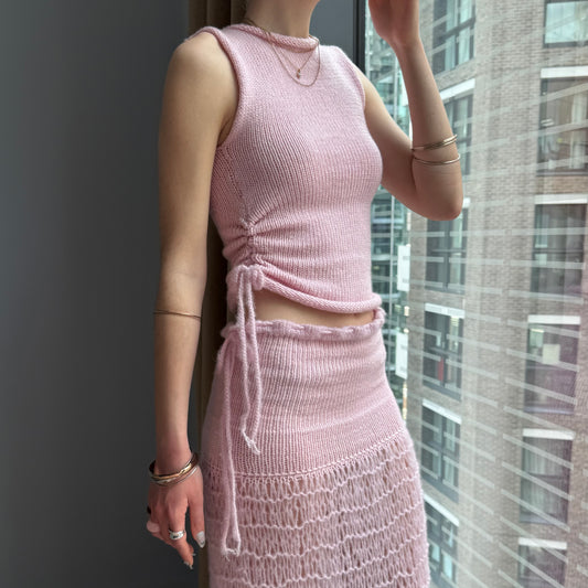 Handmade baby pink ruched knitted vest