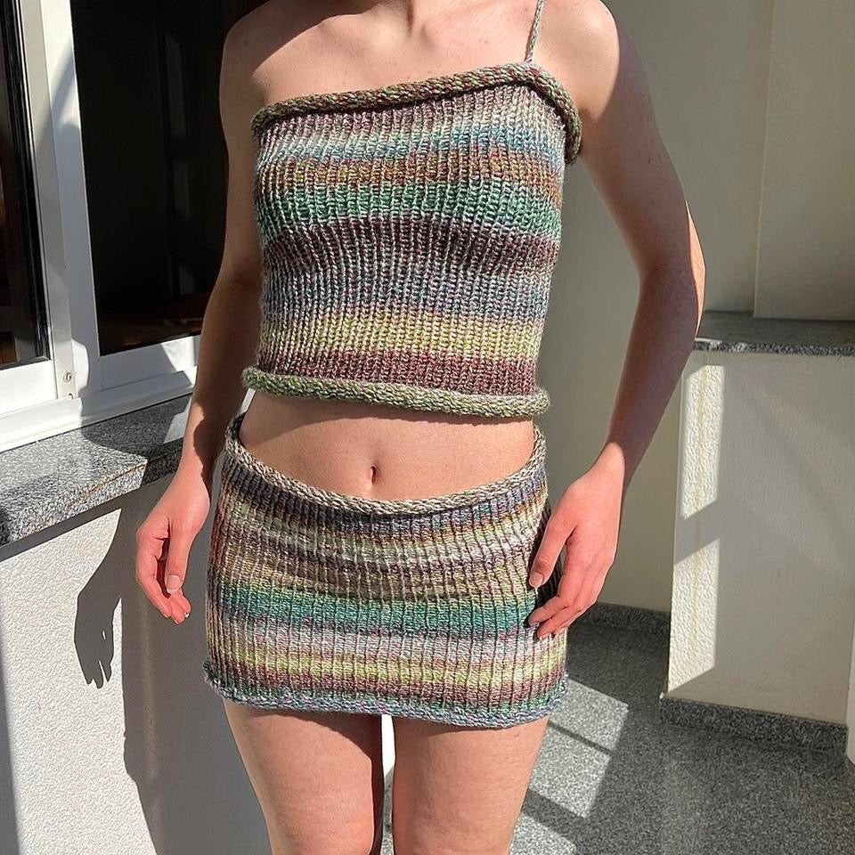 Handmade knitted mini skirt in dusky shades