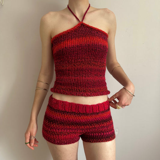 Handmade red ombré knitted halter top