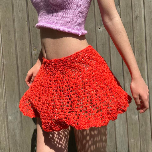 Handmade lace crochet rara skirt in matador red