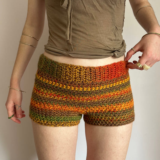 Handmade earth tones ombré striped crochet shorts