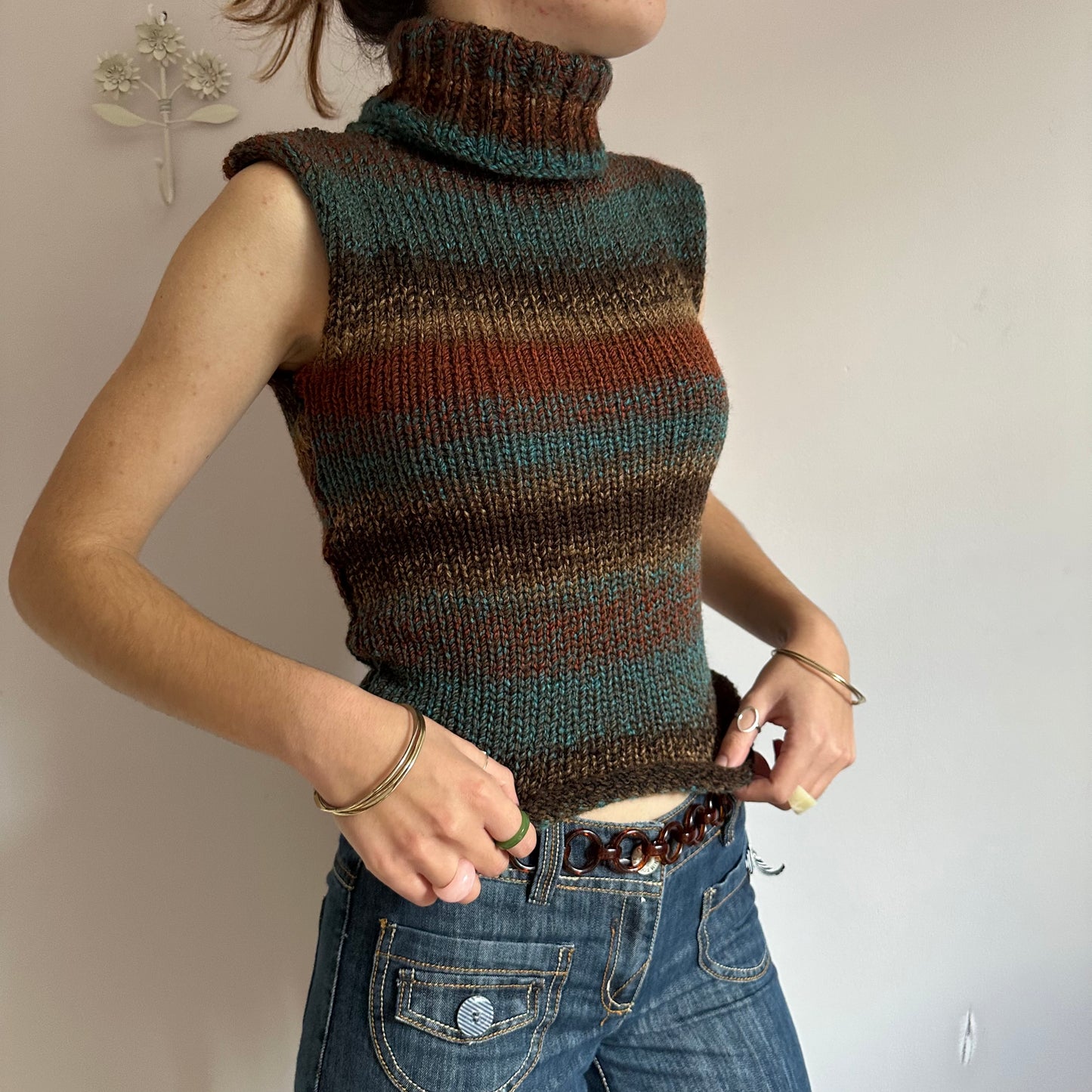Ombré brown and blue turtleneck knit vest