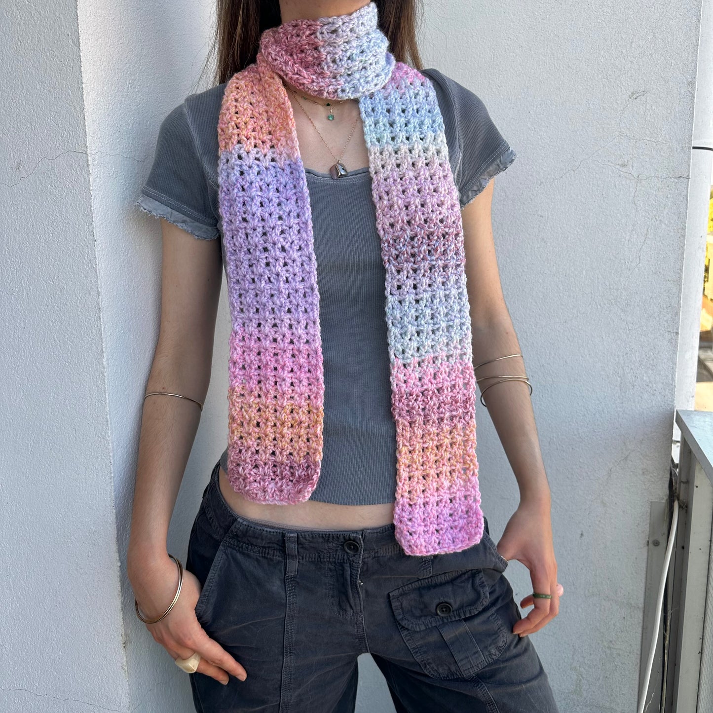 Handmade pastel shades ombré crochet scarf