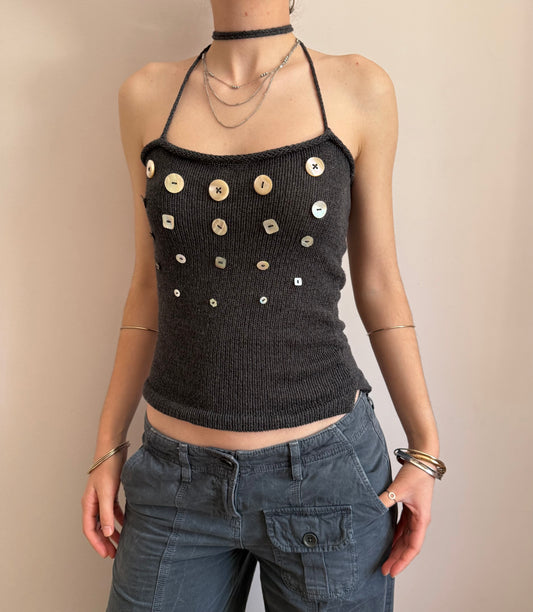 The Random Button Tank Top - charcoal grey