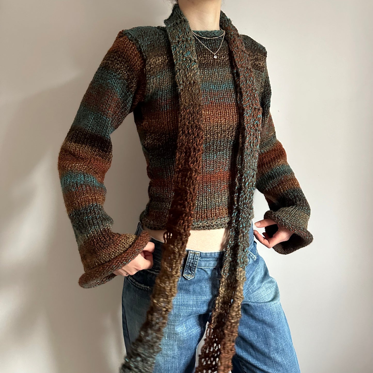 Handmade brown and blue ombré knitted jumper