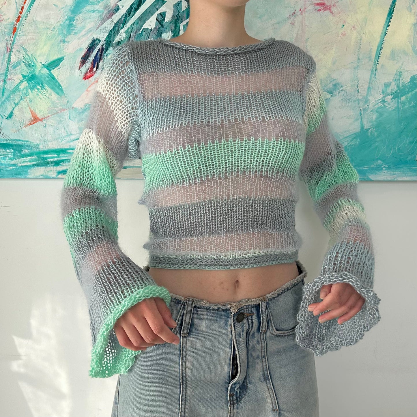 Handmade Sea Breeze striped mohair knitted jumper
