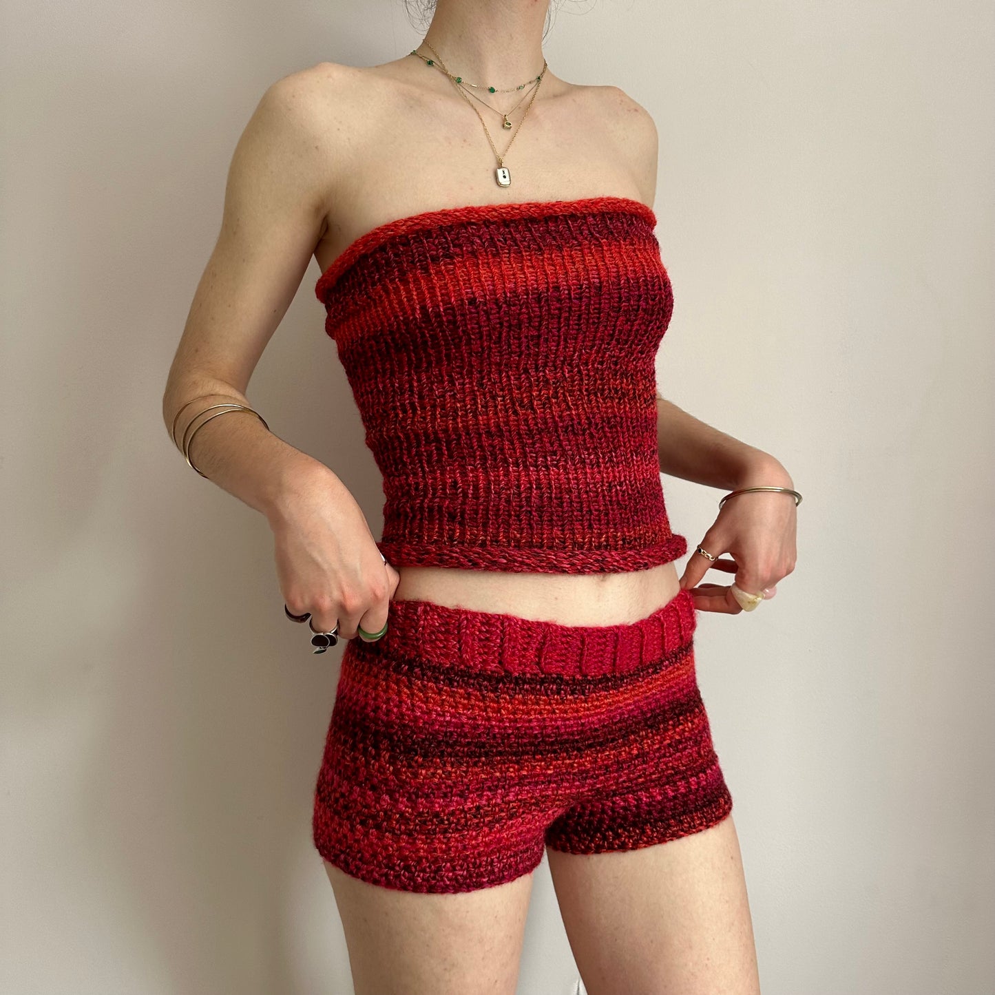 Handmade red ombré knitted bandeau top