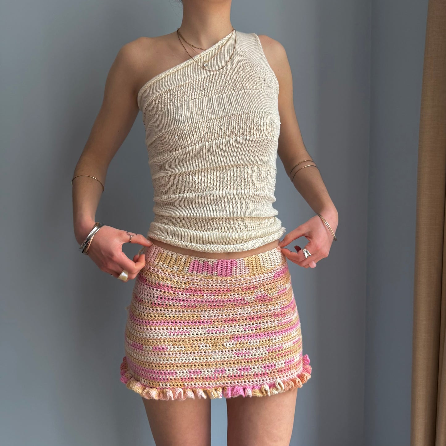 Handmade frilly crochet mini skirt - pre made