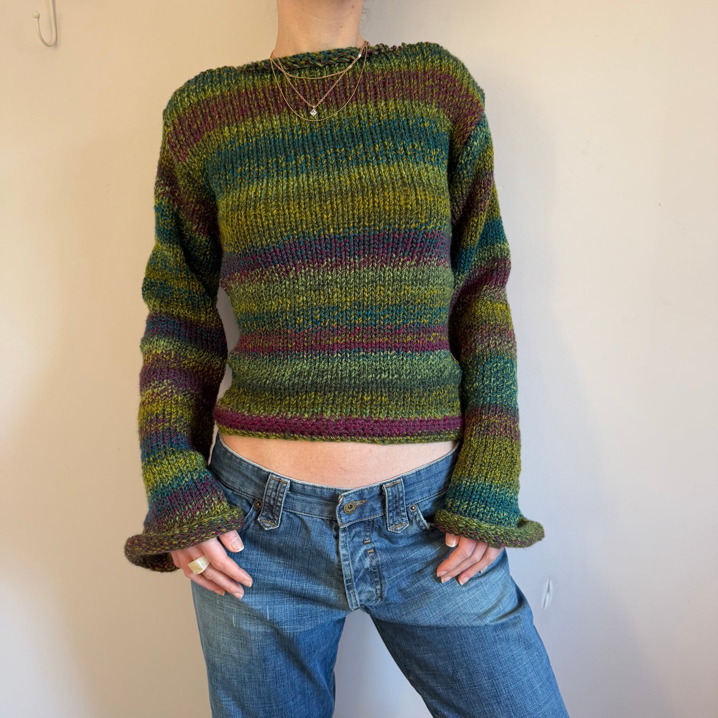 Handmade purple, green and teal ombré knitted jumper