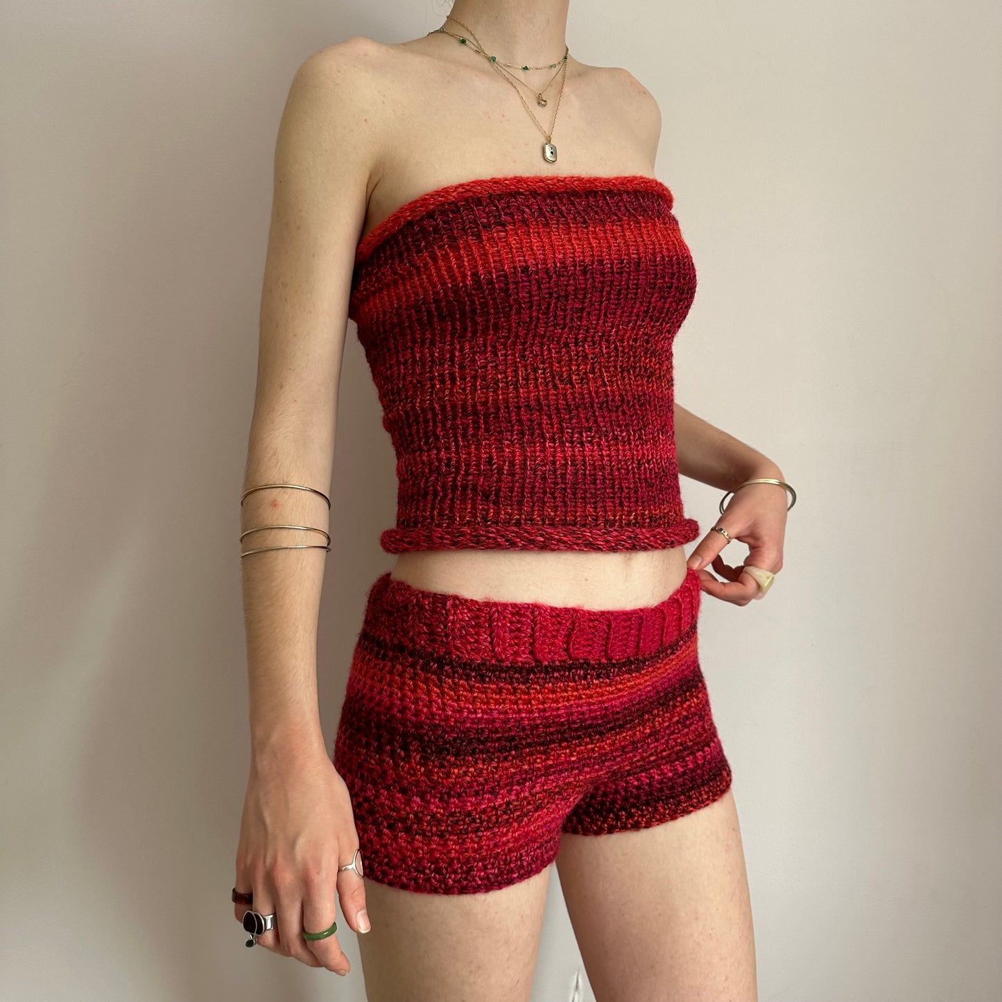 Handmade red ombré knitted bandeau top