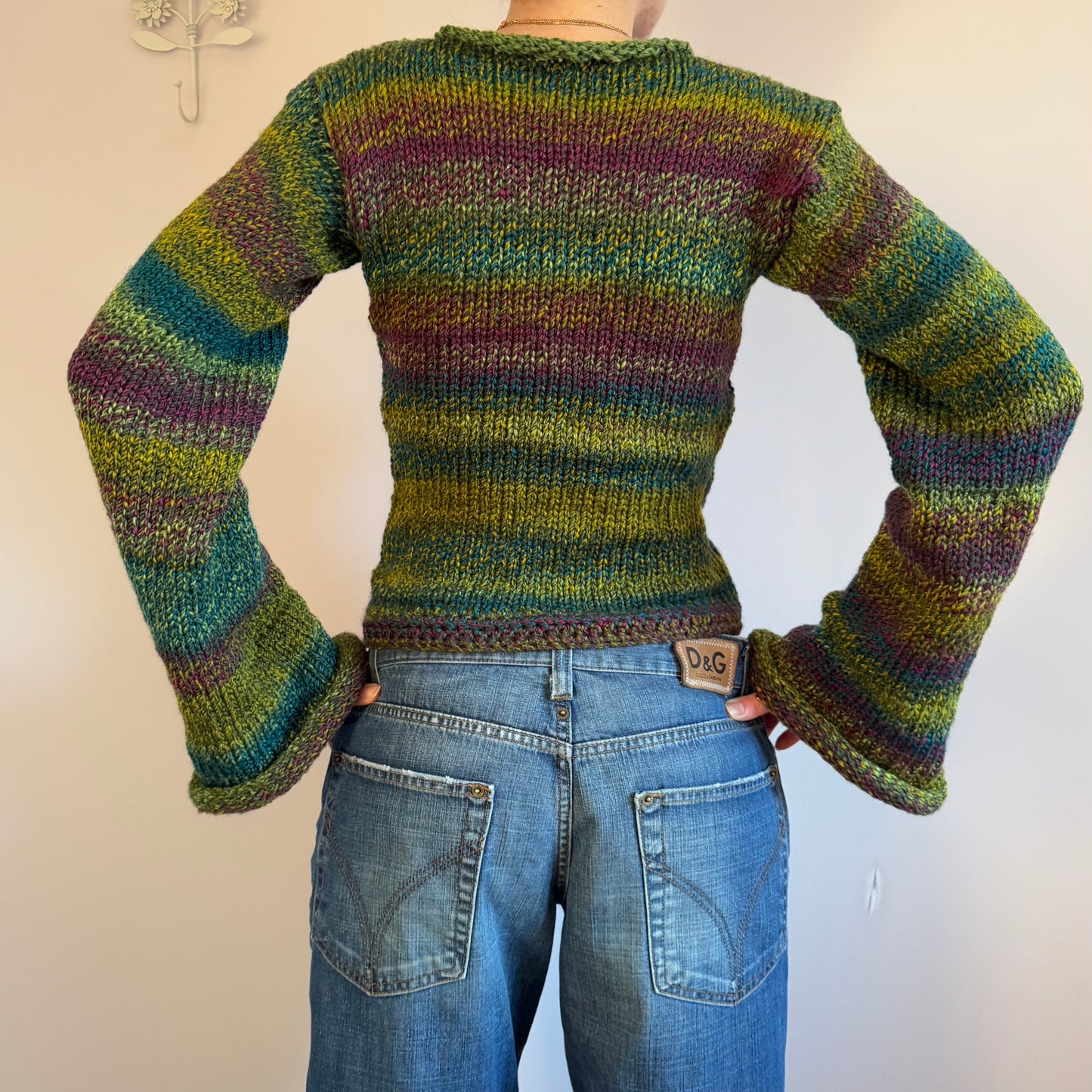 Handmade purple, green and teal ombré knitted jumper