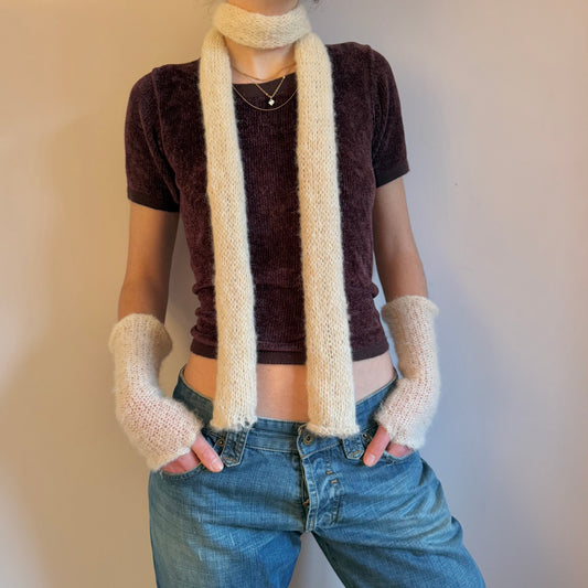 cream knitted scarf worn